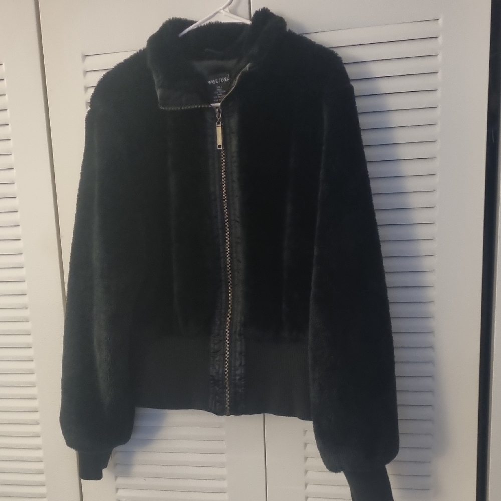Y2K Vintage Wet Seal Black Faux Fur Jacket
